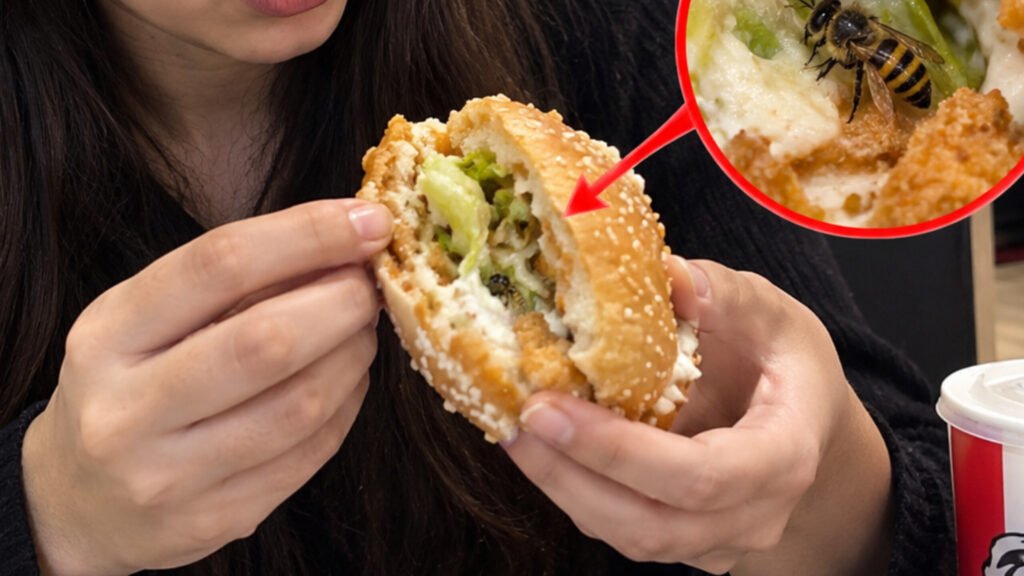 InShot 20261006 181124727 Customer Claims to Find Bee Inside KFC Burger, Raising Food Safety Concerns A customer has reportedly claimed to have found what appeared to be a bee inside a KFC burger, raising concerns about food quality and hygiene. The claim has attracted attention online, with an image of the alleged incident circulating on social media.